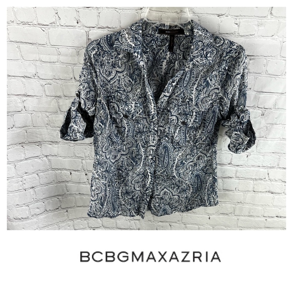 BCBG Liam Paisley Button Up Blouse